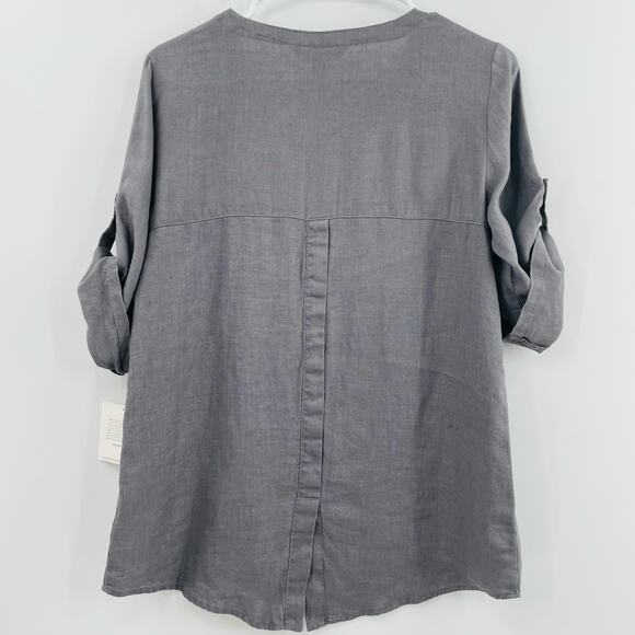 Ellen Tracy 100% Linen Blouse, Gray, NWT, Sz. S, PULLED THREAD - Picture 3 of 16